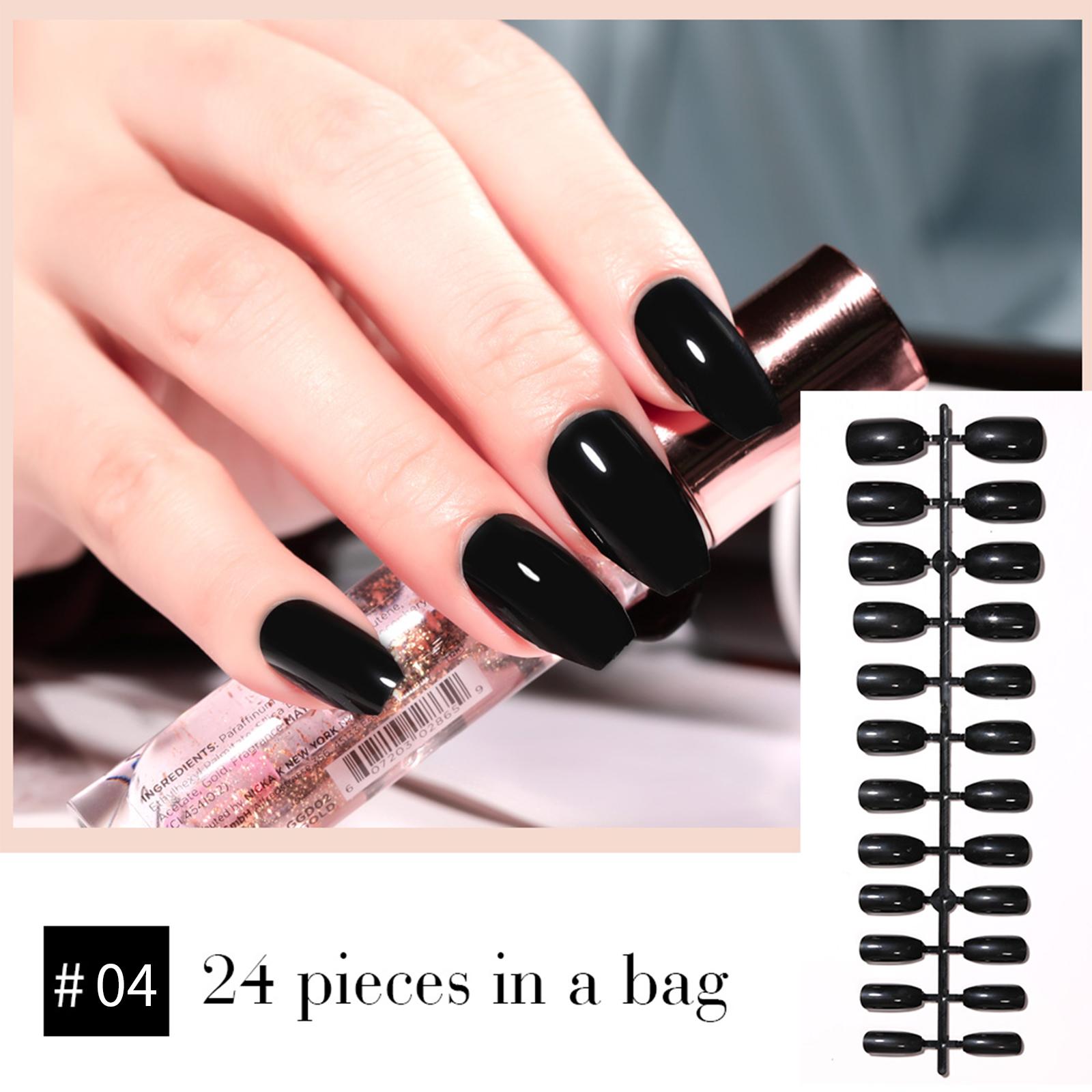 

YIKOOLIN 24 шт./пакет, косметические принадлежности для ногтей, яркие цветные накладные ногти, накладные ногти, полное покрытие, гроб, накладные ногти, украшение для девочек чёрный