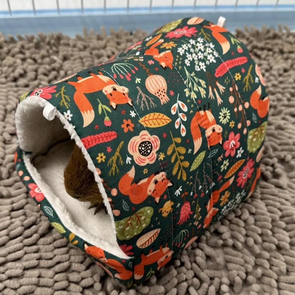 Autumn Winter Warm Print Sleeping Bed House Triangular Nest for Pet Bird Parrot Rabbit Squirrel Guinea Pig Hamster Hanging Cage