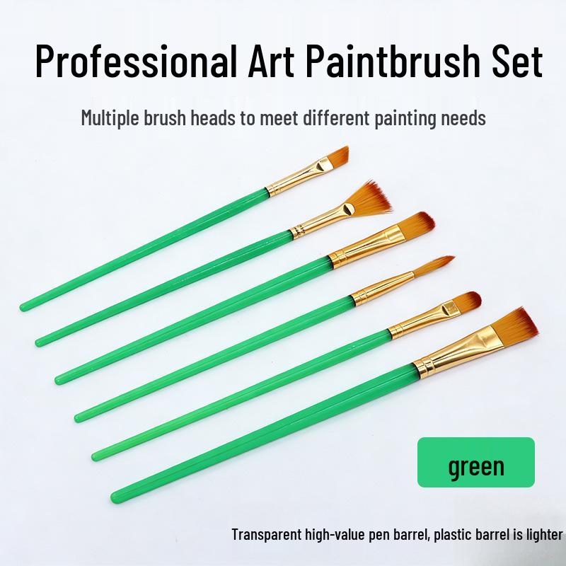 6-Piece Cross New Oil and Gouache Watercolor Flat Paint Brushes Set зелёный