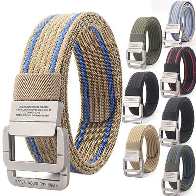 Double Loop Buckle Belt for Men, Woven Sports Outdoor Pants Belt Canvas Belt