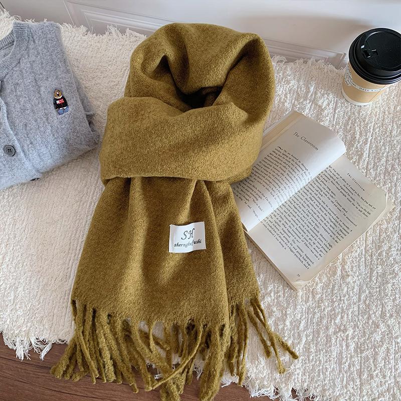 Atmosphere Solid Color Scarf Women's Winter High Sense Versatile Fashion Korean Thickened Imitation Cashmere Scarf To Keep Warm