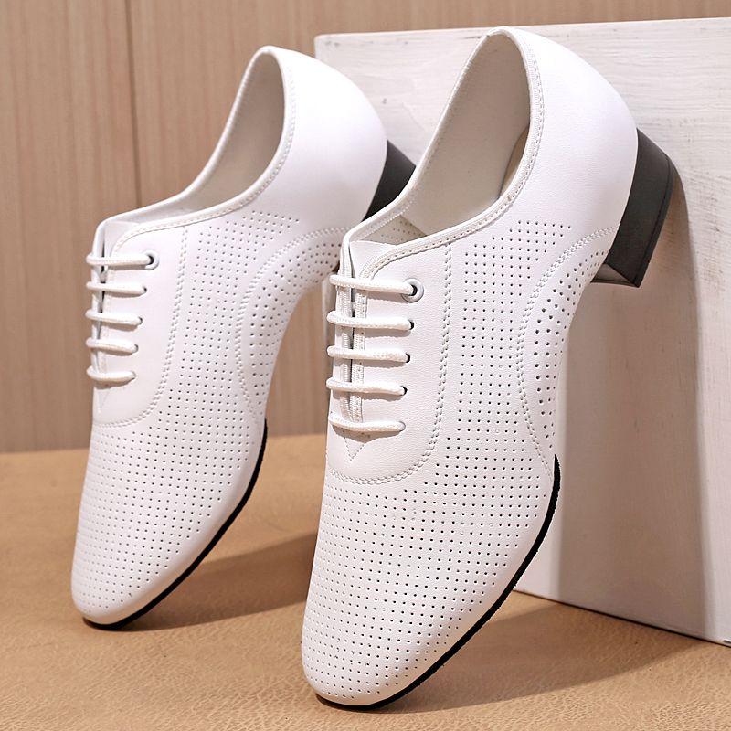 Scarpe da Uomo in Pelle Bianca Perforate Moderne per Ballo da Sala Fondo a Due Punti Scarpe da Ballo Latino Sneakers per Square Dance