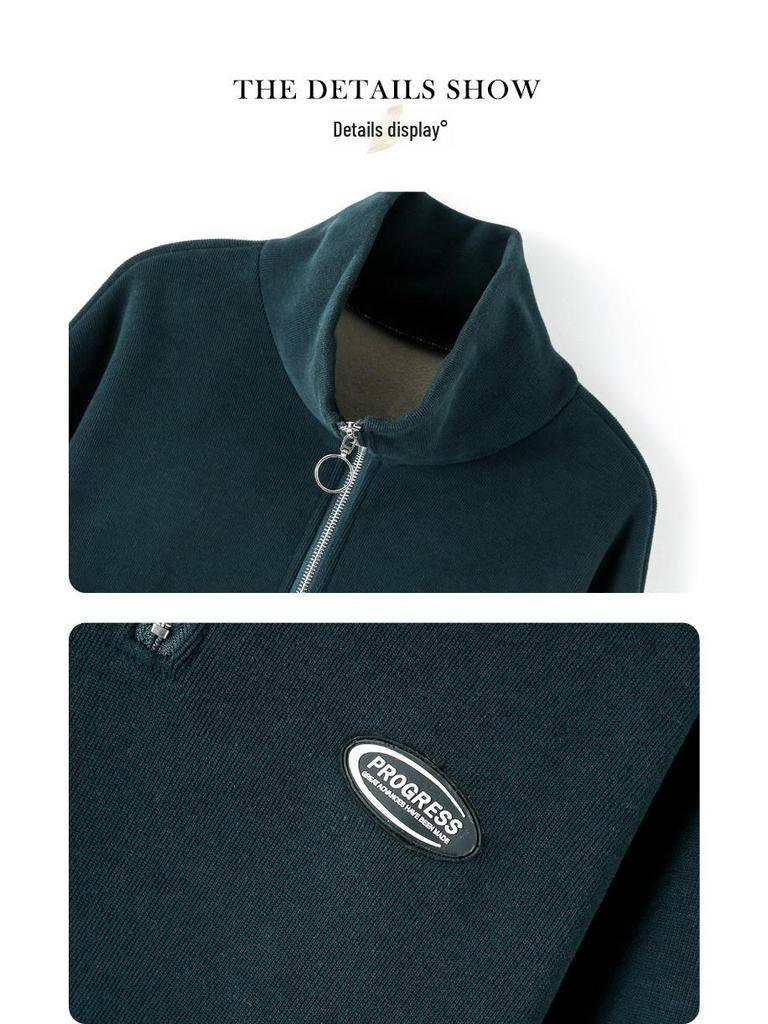 Dámský plusový sametový zesílený pulovr na poloviční zip - 2023 podzim/zima módní volná mikina se stojáčkem