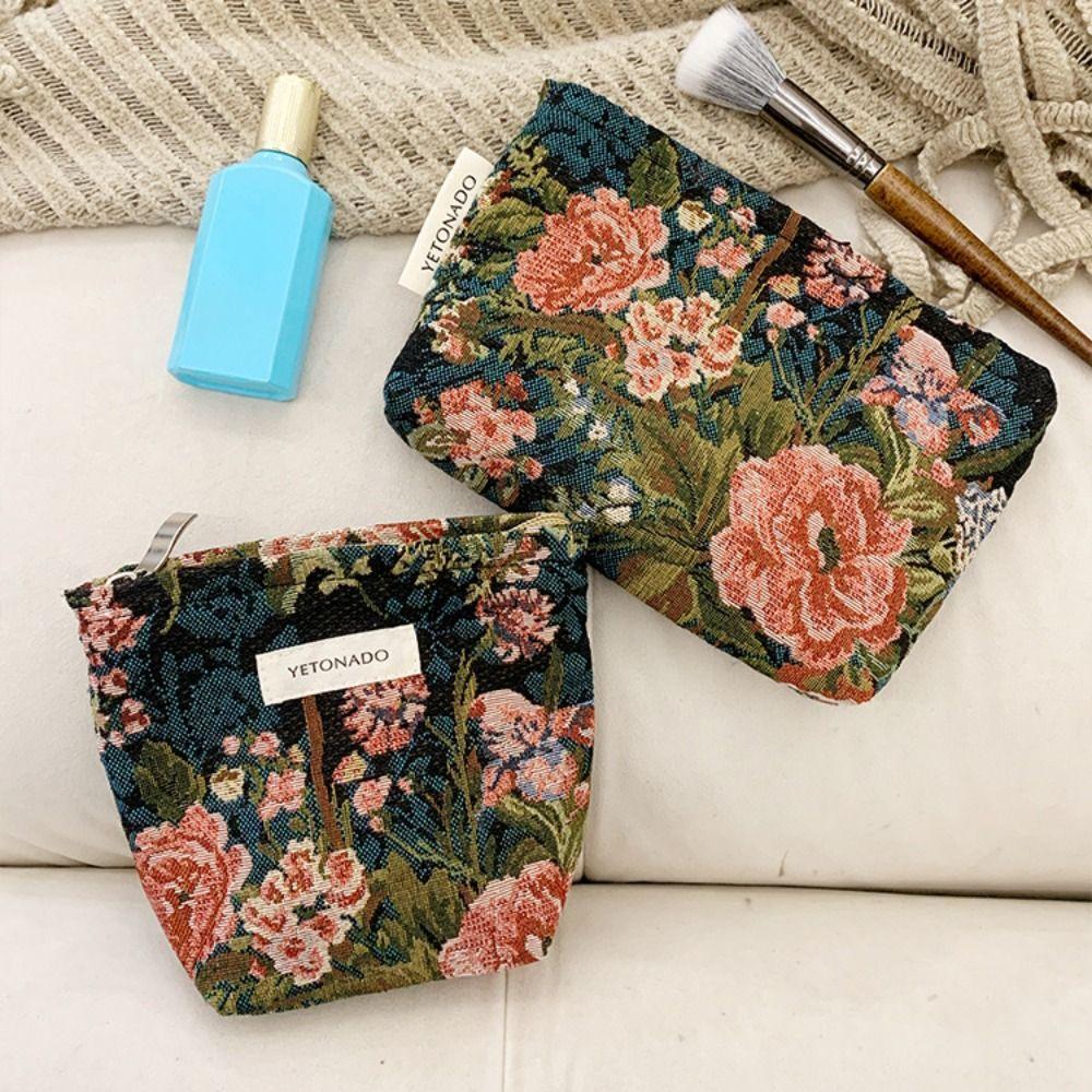 Polyester Leinwand Blume Clutch Tasche Große Kapazität Blumenmuster Kosmetiktasche Tragbar Reißverschluss Make-up Tasche
