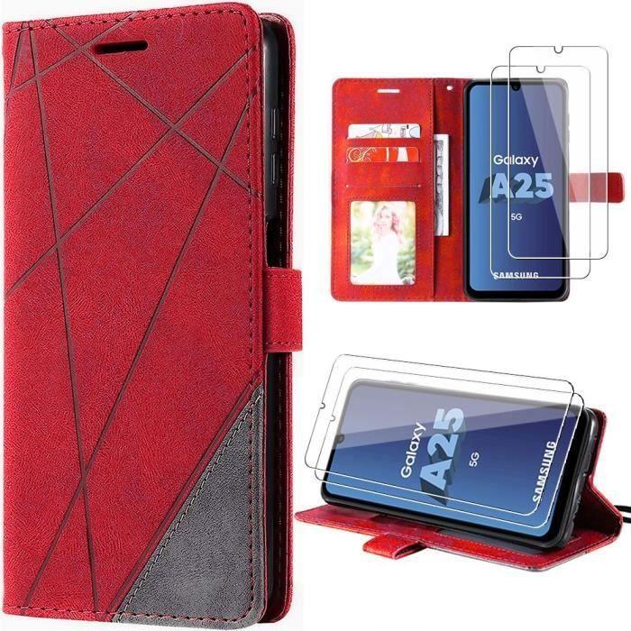 Coque de protection - Samsung - Galaxy A25 5G - Rouge - Antichoc - Cuir PU Rétro