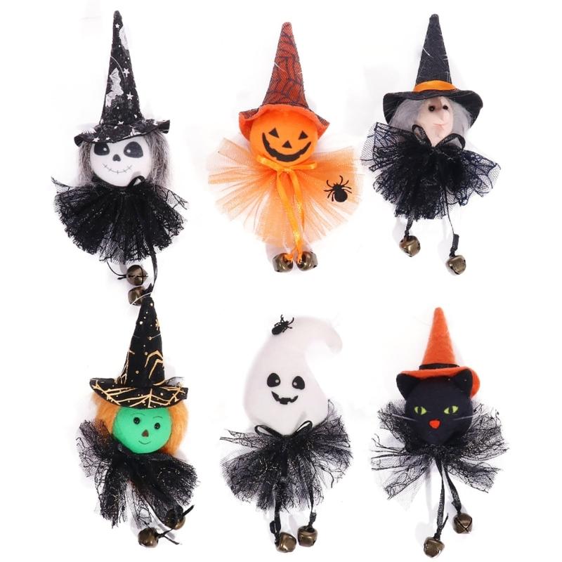 Halloween Character Hanging Ornament Set of 6 Soft Fabric Bell Figures Decoration for Entry Table Shelf Display, Indoor Gatherings and Home Room