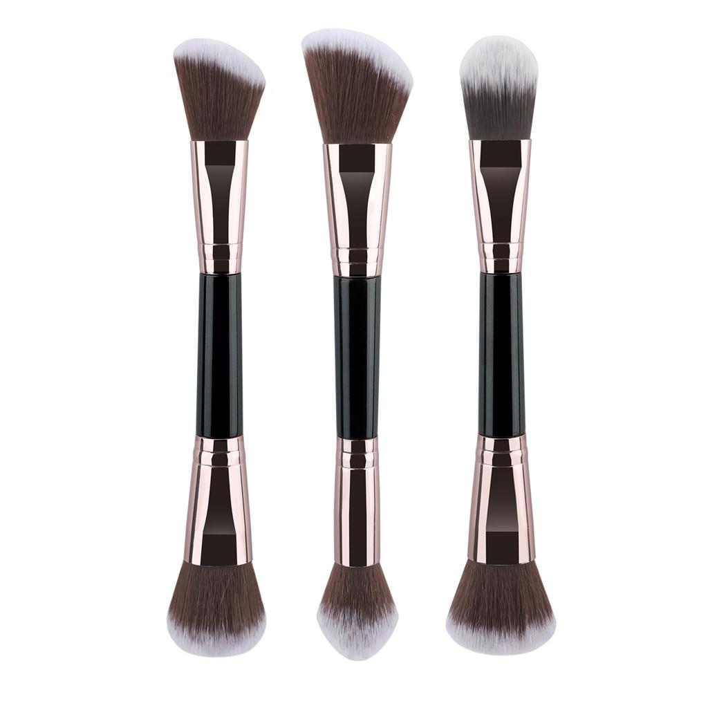3Pcs Double Head Multi-Function Makeup Brush Set Wood Handle Powder Blusher Brush Foundation Make-up Brush Beauty Tool
