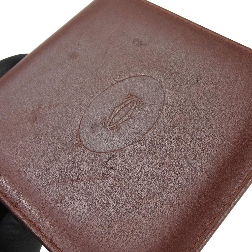 Used CARTIER Bill Compartment Must leather Bordeaux Bordeaux Bifold Wallet