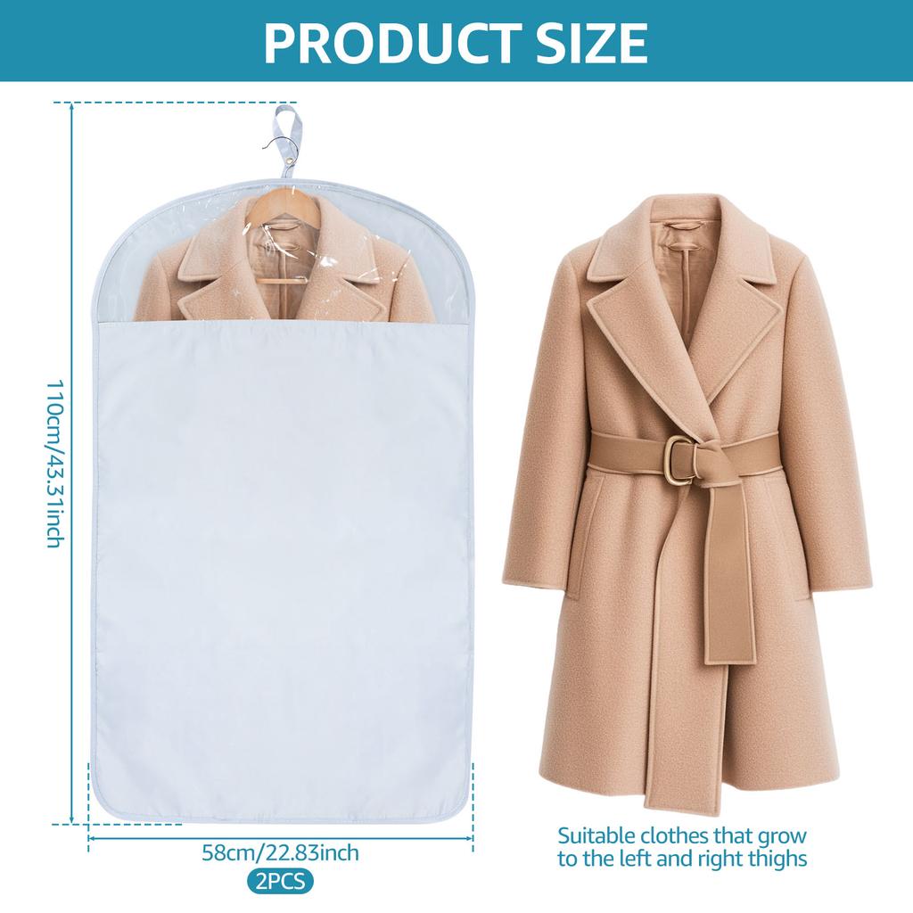 Dust Proof Garment Protector Cover Bag Hanging Garment Bag with Side Opening Zipper Moisture Proof Vacuum Bag for Coat Jacket