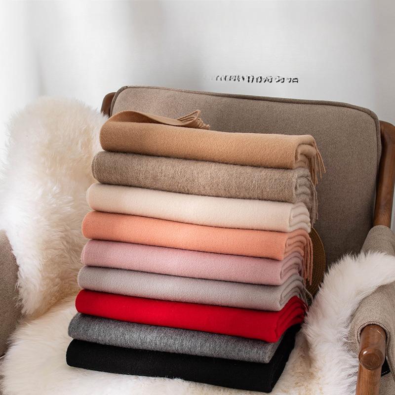 New Solid Color Widened Wool Scarf Light Luxury High End Autumn and Winter Thickened Warm Wool Large Shawl