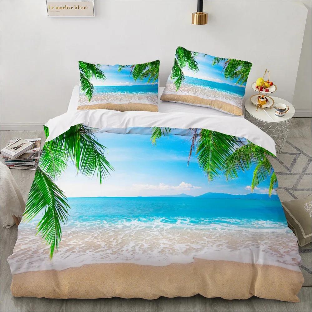 Natural Landscape King Queen Duvet Cover Comic Ink Painting Style Bedding Set Adults Tree Mountain River Polyester Quilt Cover