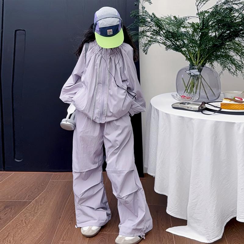 

Girls 2025 Spring/Autumn Korean Style Purple Cuffed Outfit Set 130cm