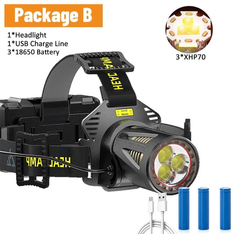 XHP360 High Power Fishing Headlamp USB Rechargeable LED Flashlights Camping Hiking Light Headlight Can Be Used As A Power Bank
