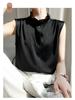 Silky Lotus Leaf Lace Collar Sleeveless Top for Women - Spring/Summer Fashion Layering Essential