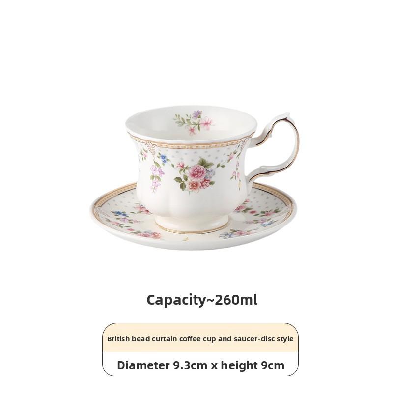 

BEPAN French coffee cup and saucer set, ins small fragrance style, golden edge ceramic cup, retro floral afternoon tea mug 201-300ml