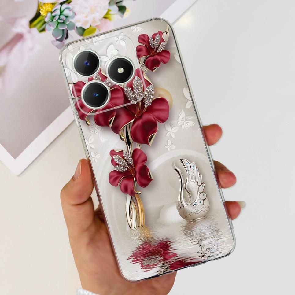 Voor Realme C63 C61 Narzo N61 N63 Hoesje Bloemen Vlinder Dames Mode Achterkant Transparant Zacht Slank Siliconen Bumper Shell