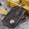 Oberste Schicht pflanzlich gegerbtes Leder Schlüsseltasche für Damen, Handgefertigtes alt gewaschenes Rindsleder, Reißverschluss im Retro-Stil, Autoschlüssel-Tasche für Herren