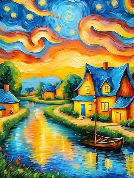 5D Diamond Painting House River Full Square Round Embroidery Fantasy Landscape Mosaic Home Decor