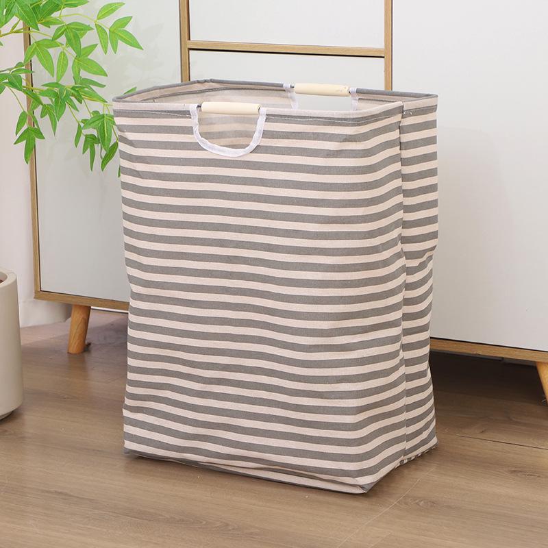 Foldable Cotton-Linen Laundry Hamper with Wooden Handle - Waterproof and Portable for Bedroom & Bathroom