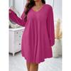 Women Fashion V Neck Long Sleeve Loose Plus Size Midi Dress