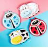 5-Piece Bamboo Fiber Children's Tableware Set: Cow & Ladybug Design with Plate, Bowl, Fork, and Spoon.