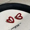 Temperament Trendy Hollow Love Heart Red Enamel Stud Earrings for Women Girls Retro Charm Korea Fashion Jewelry Y2K Accessories