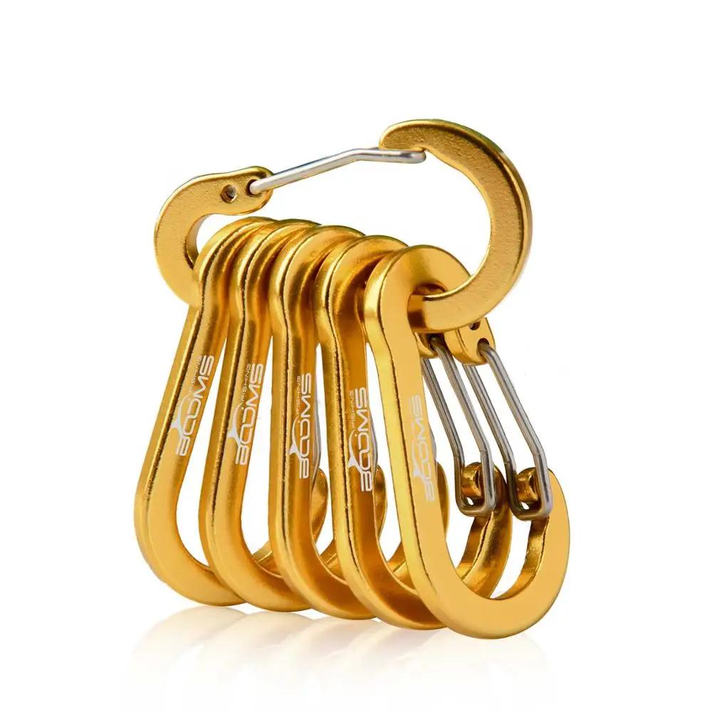 

6pcs Booms Fishing Carabiner Keychain, Aluminum Alloy, Outdoor Camping, Climbing Snap Clip, Lock Buckle Hook жовтий