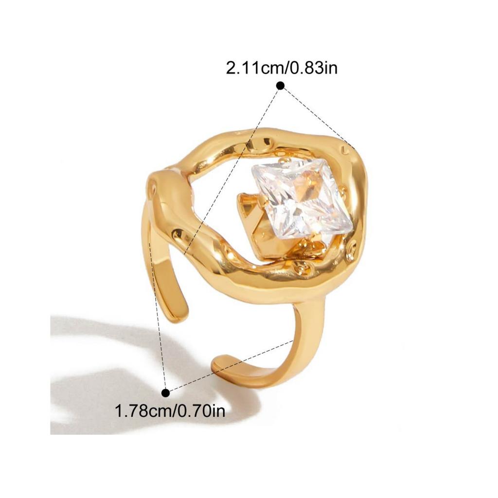 Minimalist Geometric Zircon Hollow Circular Ring for Women Stainless Steel Hammer Pattern Flower Jewelry