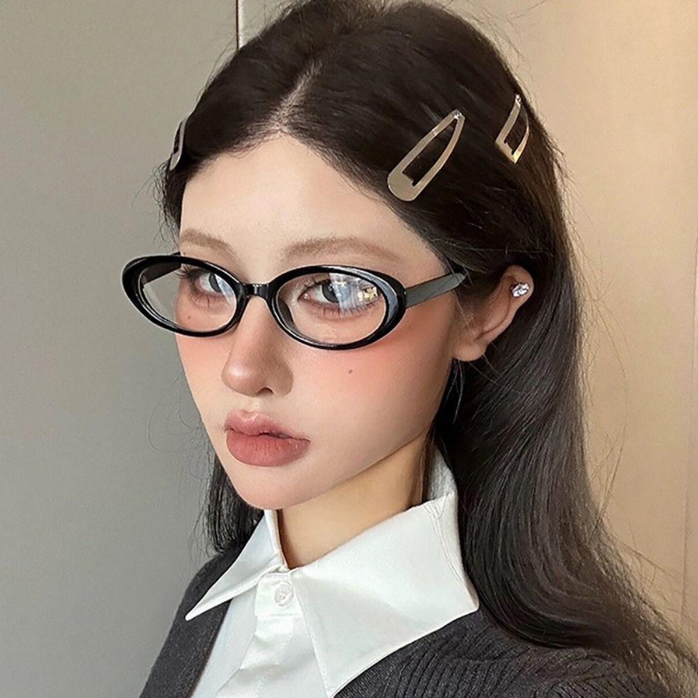 New  Oval Frame Glasses Retro Outdoor Cat Eye Glasses Narrow Spectacles Plain Glasses Anti-Blue Light Eyewears