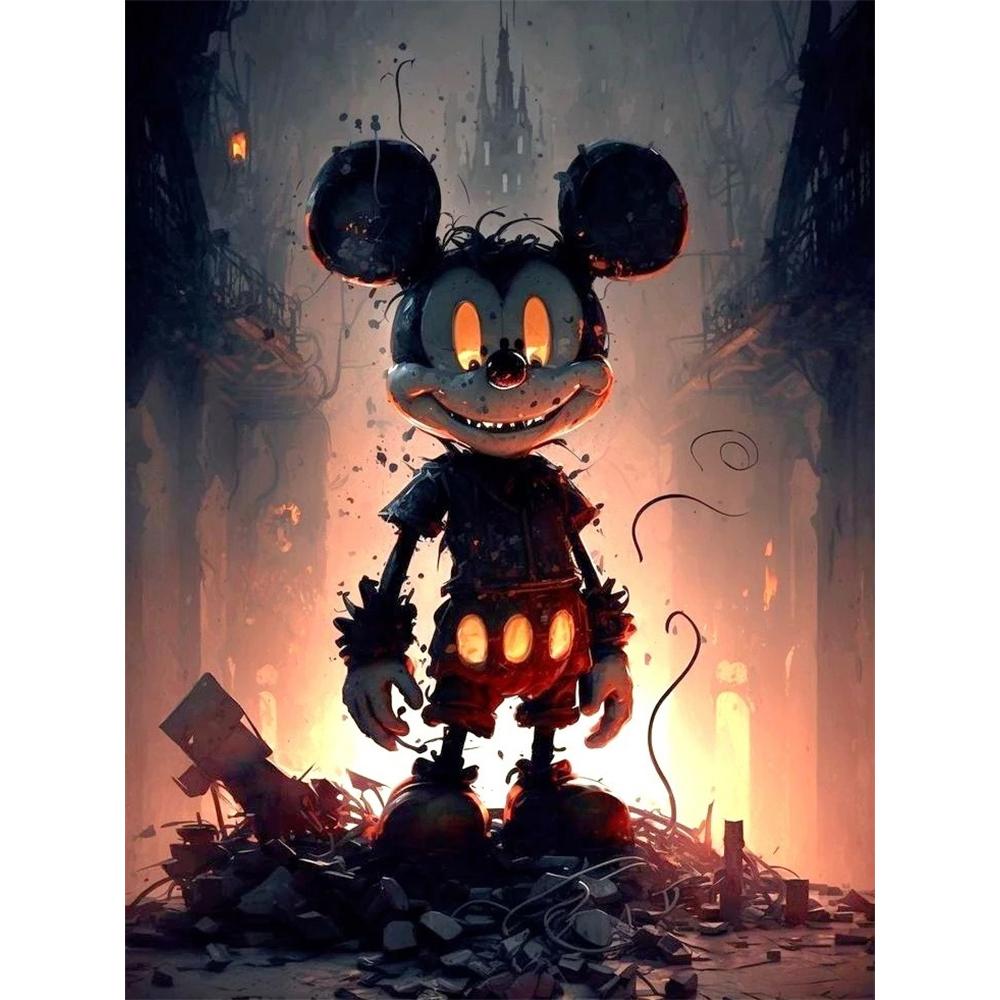 

Disney Diamond Painting Dark Gothic Mickey Mouse Illustration DIY Kit Adult Arts and Crafts Home Decor and Gift Round 20x30cm
