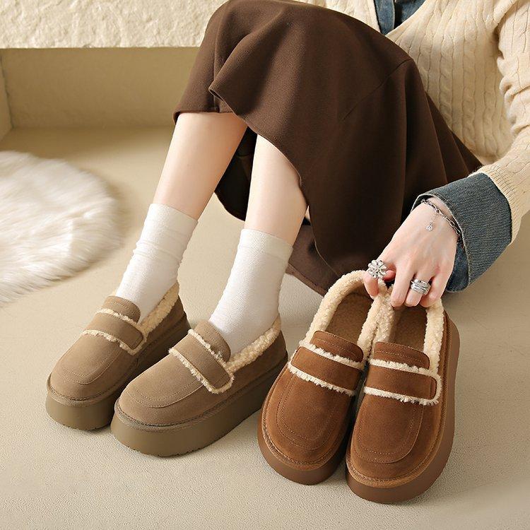 Módní Jarní Podzimní Zimní Huňaté Boty Dámské Venkovní Nošení Všestranné Silná Podrážka Jedno Poutko na Nohu Fazolové Boty Polstrované Bavlněné Boty Sub