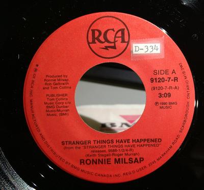 7inch Record RONNIE MILSAP - Stranger Things Have Happened 91207R RCA 1990 Canada Folk Used