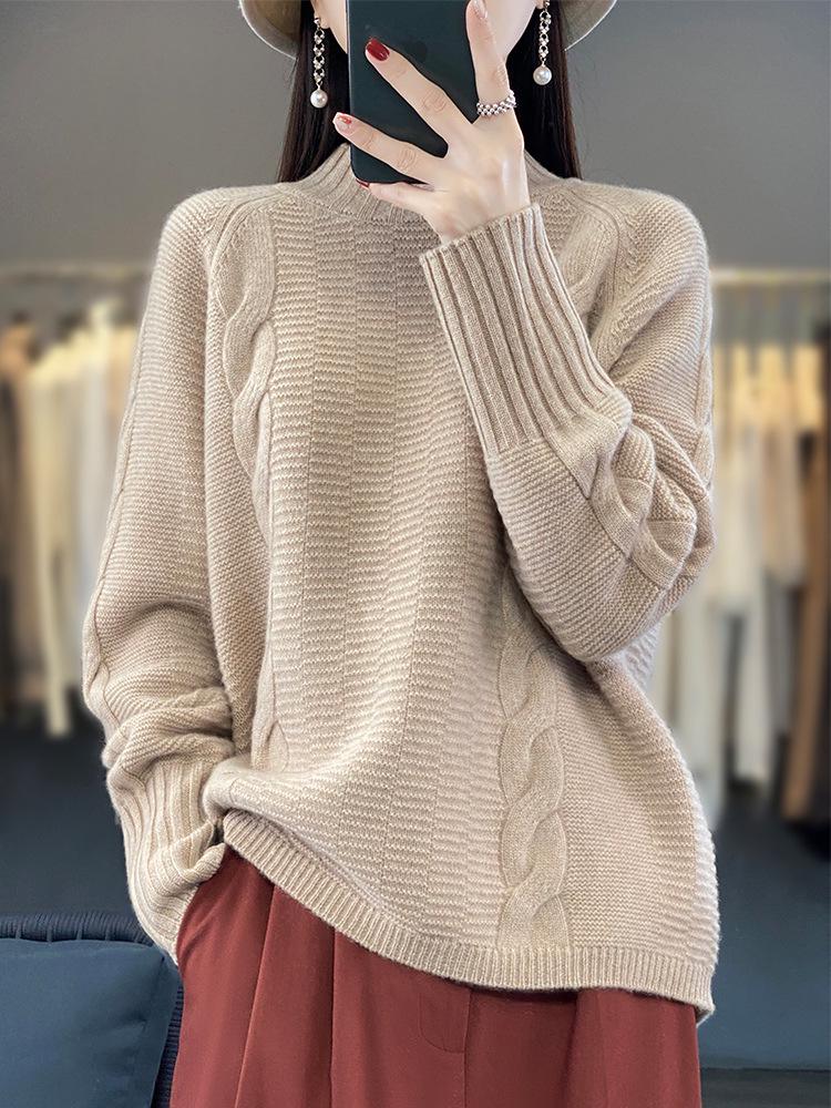 Euro-American Women's Half-High Collar Cashmere Pullover: Autumn/Winter Loose Knit Sweater