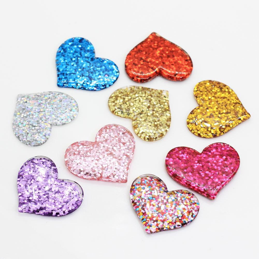 Assorted Color Kawaii Glitter 36mm Heart Flat Back Resin Cabochon for Phone Decoration Hair Bow Diy Slime Charm