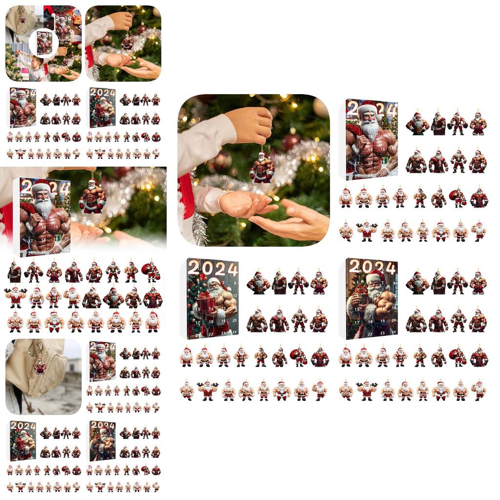 Unique Muscular Santa Claus Acrylic Christmas Ornament Mini Blind Box Set Ideal For Festive Decor