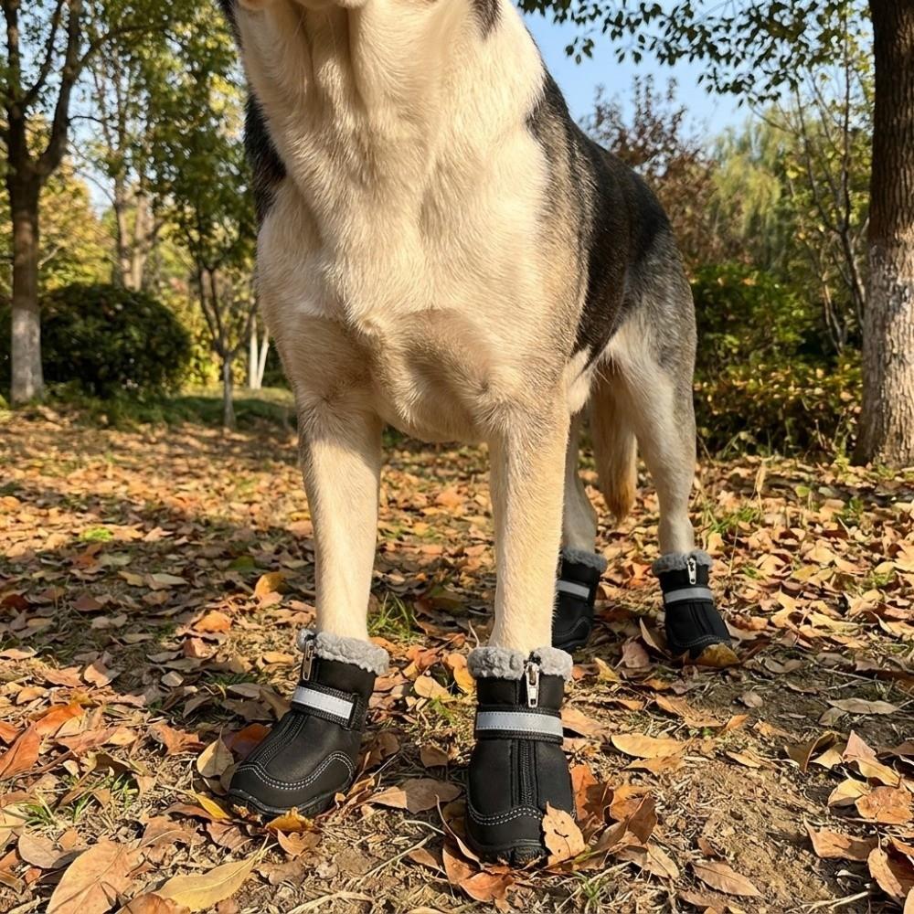 4PCS Warm Dog Cotton Shoes Reflective Anti-slip Dog Boots Wear Resistant Pet Paw Protectors  Winter