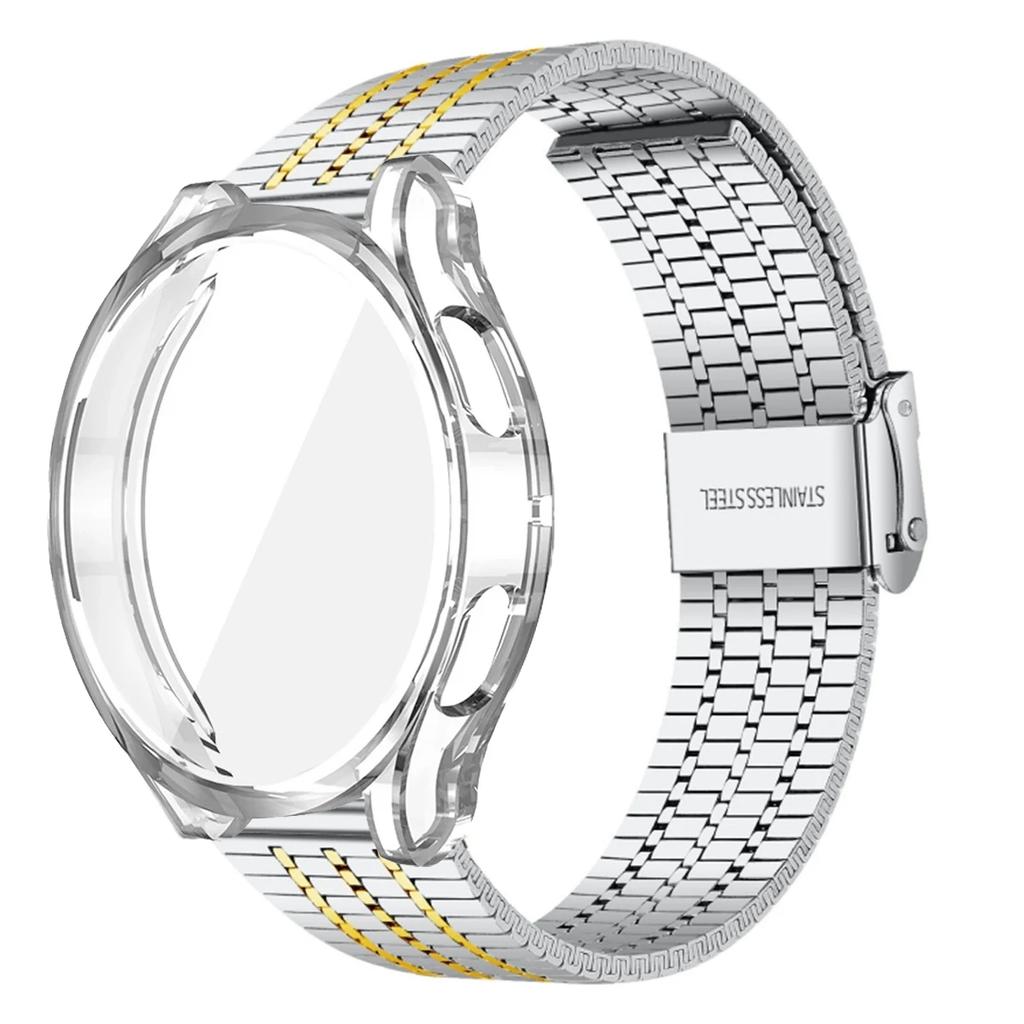 For Samsung Galaxy Watch 7 6 5 4 40mm 44mm 5pro 45mm Band+case TPU Bumper 6classic 47mm 43 Stainless Steel Strap Protector Case