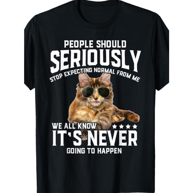 

European sizes Funny Cat People Humor Novelty T-Shirt - Cat People Should Seriously Graphic Tee with Patches 4XL чорний