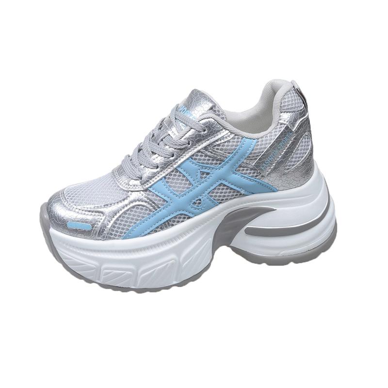 Fashion 6.5cm Air Mesh Micrifiber Leather Breathable Vulcanize Summer Chunky Sneakers Hollow Casual Platform Wedge Women Shoes