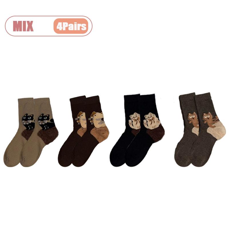Boneless Cat Feather Yarn Socks High Tube Stackable Design Breathable Warm Winter Cartoon Womens Mid Calf Ankle Socks