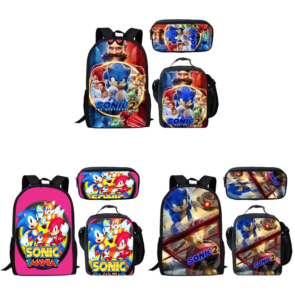 Sonic School Backpack Set For Kids With Breathable Waterproof Oxford Fabric And Cartoon Print For School Use
