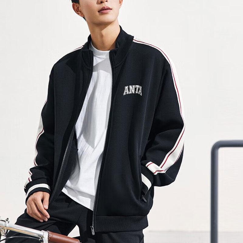 Anta Color Block Knitted Sports Jacket Men Jackets Black 152338706-2
