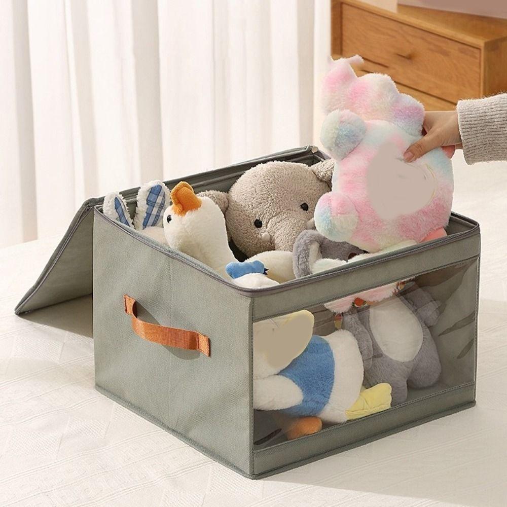 Non-woven Fabric Square Storage Box Zippered Large Capacity Underwear Storage Box with Handle Space Saving