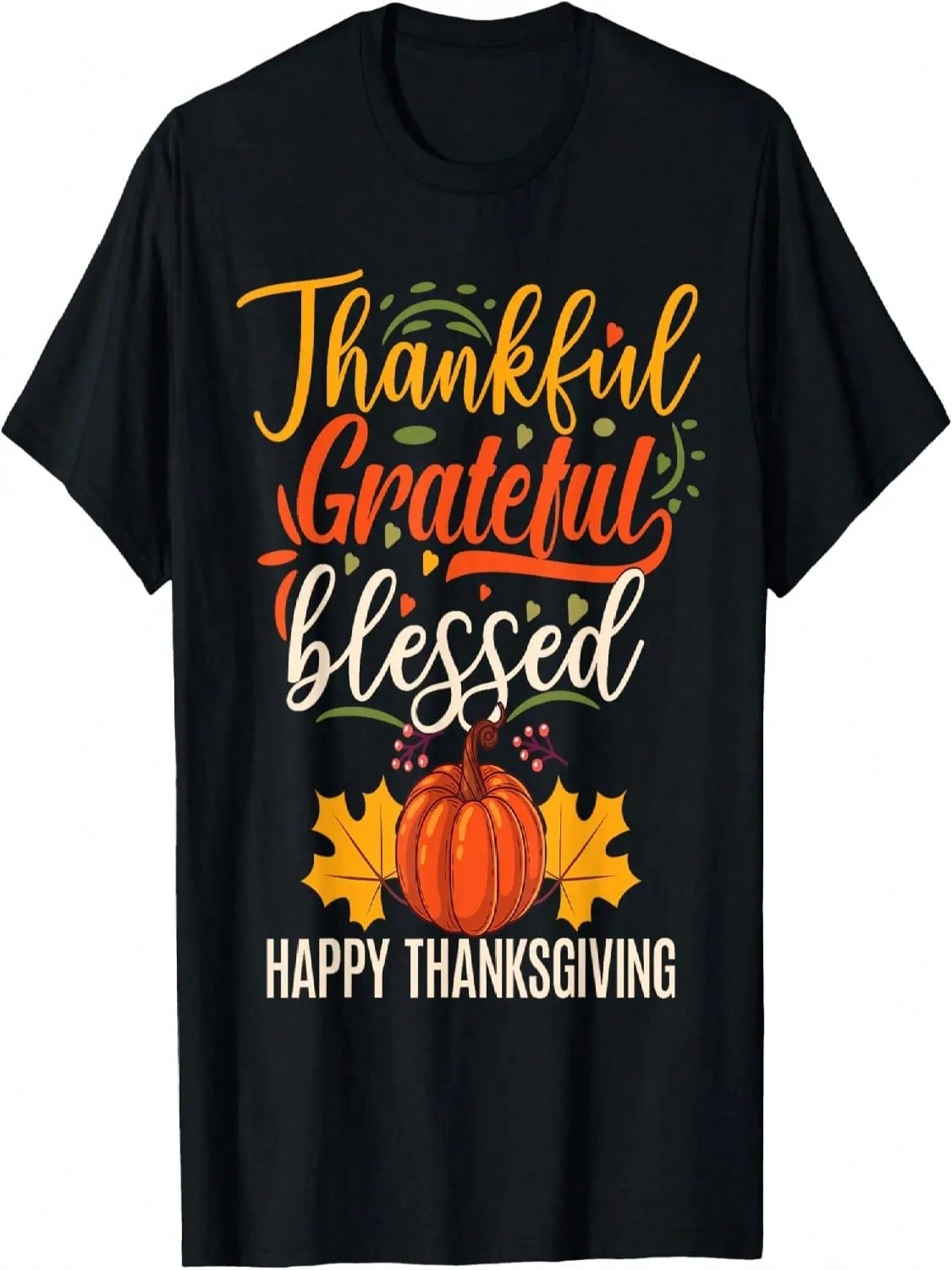 Thankful Grateful Happy Thanksgiving Pumpkin Nature T-Shirt S