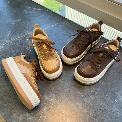 Spring Leather Retro Board Shoes Platform Heightening Shoes Sports Little White Shoes Women's Shoes