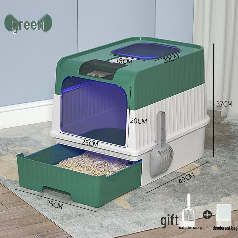 Spacious Enclosed Cat Litter Box with Anti-Splash Design and Easy-Clean Drawer