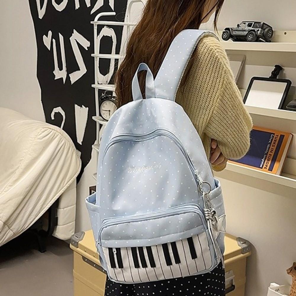 Zaino con Stampa Pois in Nylon Stile Preppy Zaino Chiave di Pianoforte Grande Capacità Borsa Scolastica Quotidiana