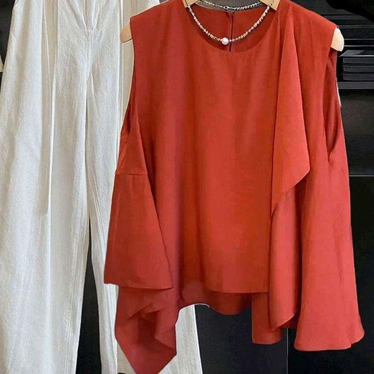 Women Summer T Shirt Sleeveless Loose Casual T-Shirts Vintage O-Neck Tee Tops Korean Irregular Ruffles Shirts Vest