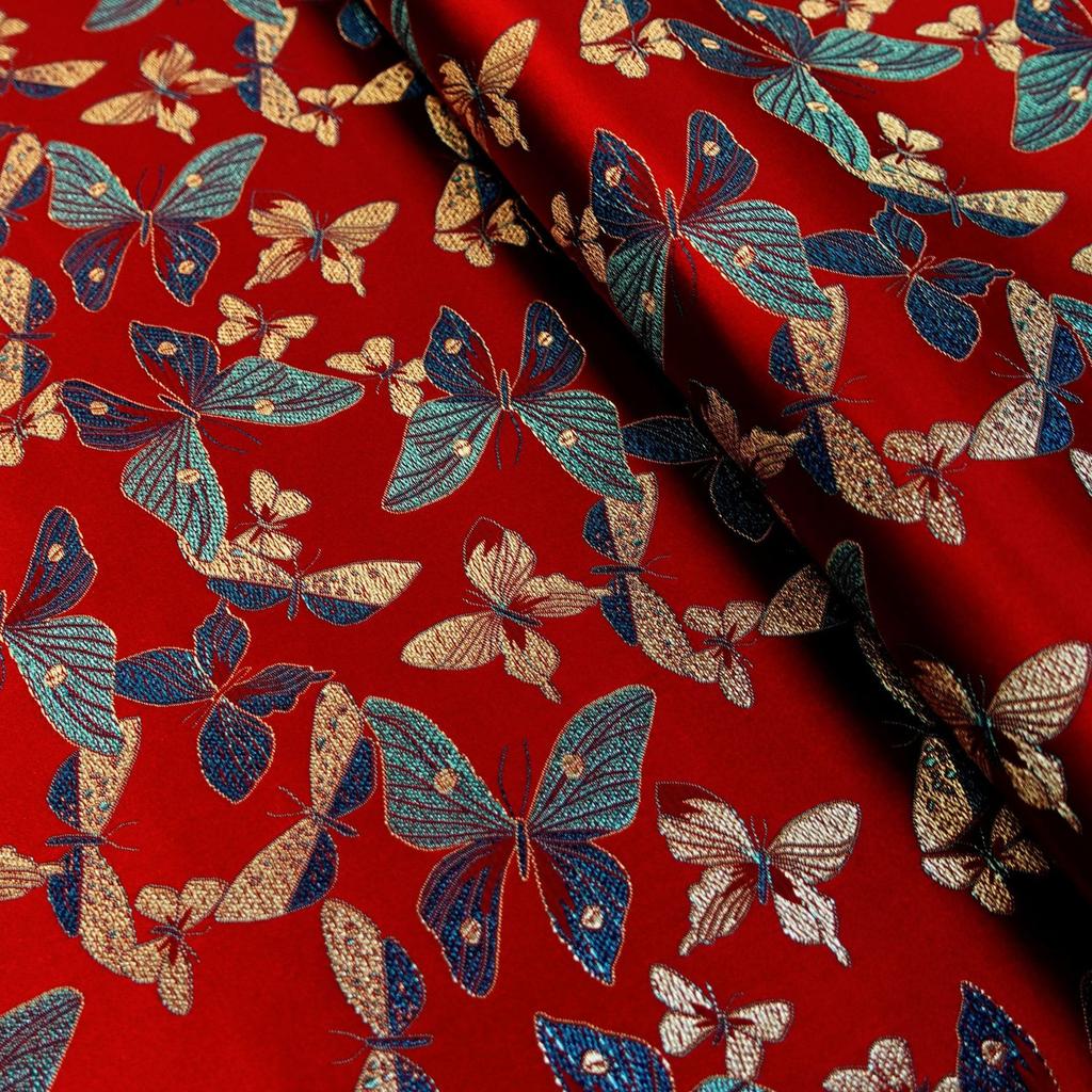 Embossed Jacquard Fabric Butterfly Design Sewing Material Cheongsam Dress Garment Fabric Wide 114cm Sold By Meter