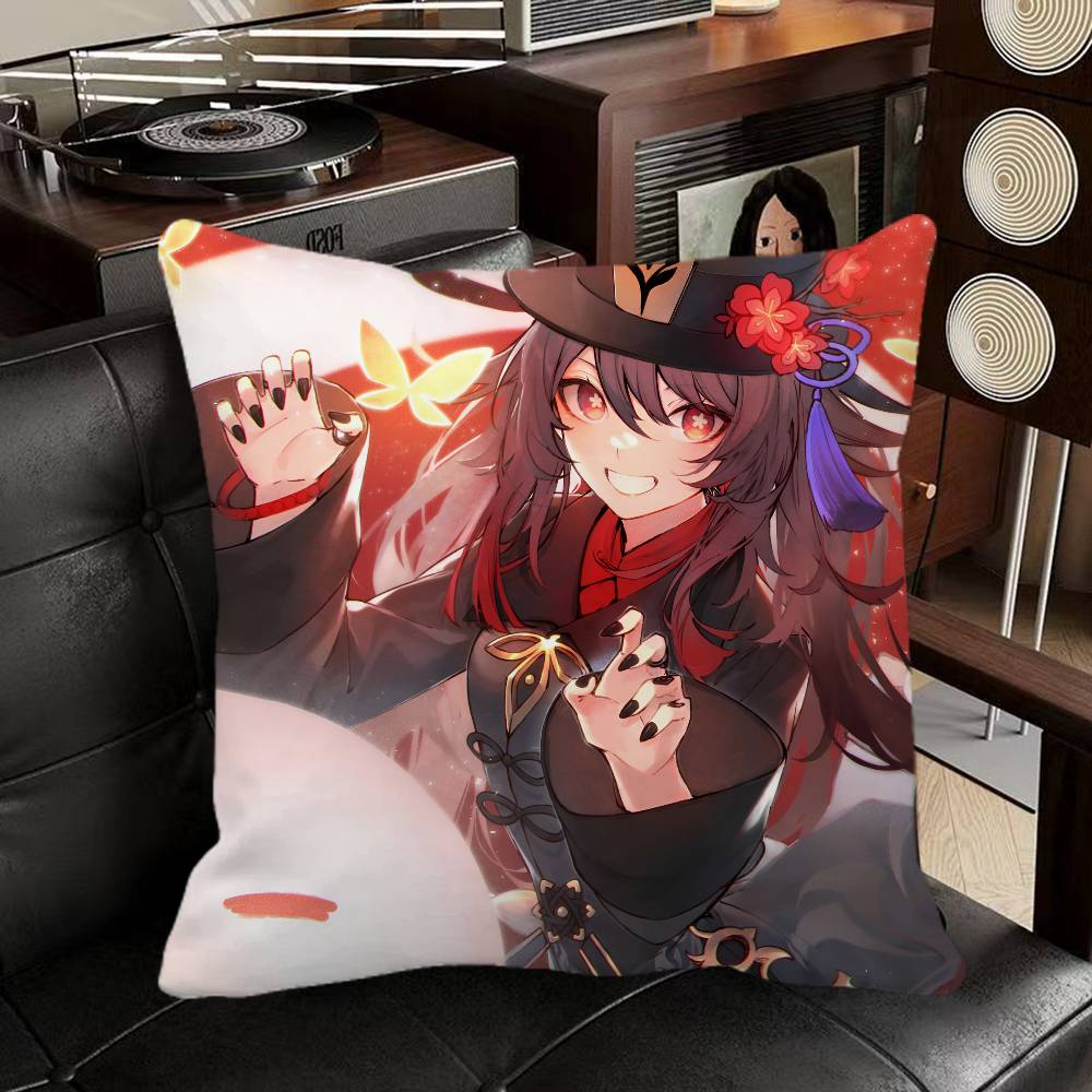 Genshin Impact Hu Tao Game Pillow Case Square Pillow Bedroom Sofa Leisure Comfort Cushion Car Home Decoration